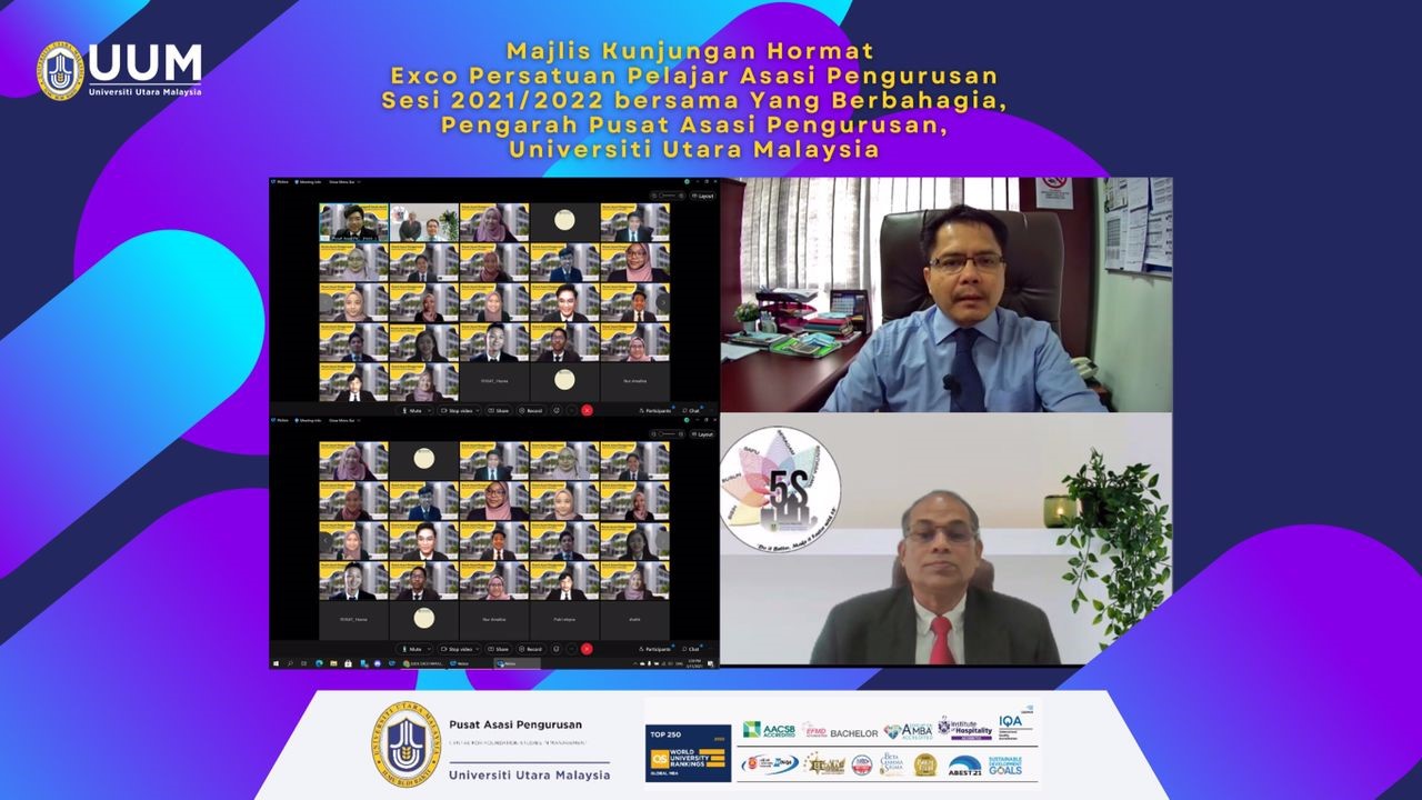 MAJLIS KUNJUNGAN HORMAT EXCO PERSATUAN PELAJAR ASASI PENGURUSAN SESI 2021/2022 BERSAMA YANG BERBAHAGIA, PENGARAH PUSAT ASASI PENGURUSAN, UNIVERSITI UTARA MALAYSIA